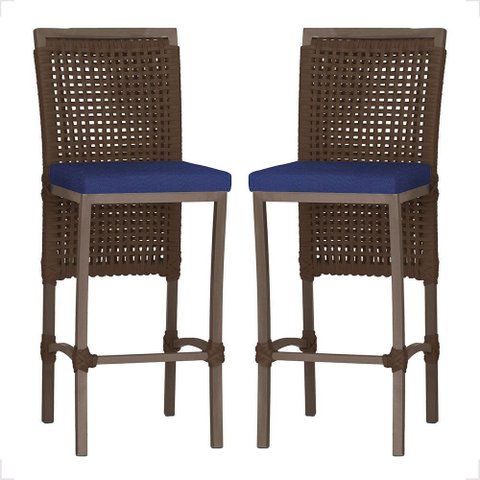2 Banqueta em Alumínio Roma Marrom Corda Náutica Tecido 10