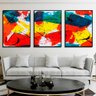 Quadro Abstrato Colorido Cores Quentes - Kit 3 telas - 90 x 60 cm - Chassi - 1