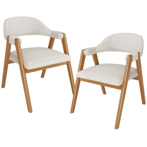 Kit 02 Cadeiras de Jantar e Estar Living Estofada Nadja L02 Bouclê Cru - Lyam Decor