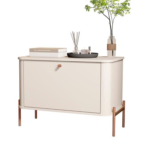 Mesa de Cabeceira Quarto Tucupí com 1 Porta e Pés de Metal Off White/bronze