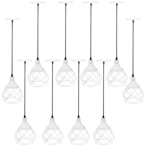 10 Pendentes Aramado Esfera Balonê Branco Lustre Luminária Teto Regulável Sala Cozinha Industrial Ag