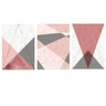 Quadro Abstrato Geométrico Tons de Rosa e Cinza - Kit 3 telas - 90 x 60 cm - Chassi - 2