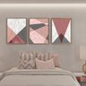 Quadro Abstrato Geométrico Tons de Rosa e Cinza - Kit 3 telas - 150 x 100 cm - Branca - 1
