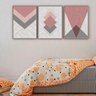 Quadro Abstrato Geométrico Rosa e Cinza - Kit 3 telas - 150 x 100 cm - Branca - 1