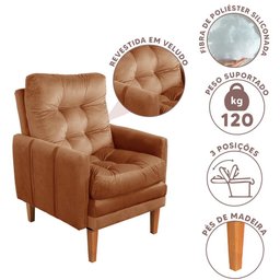 Poltrona Do Papai Reclinável Com Puff Veludo Laranja Juven Shop JM - 2