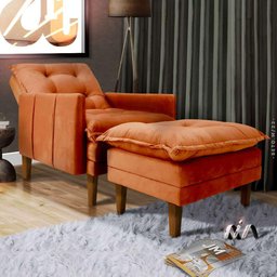 Poltrona Do Papai Reclinável Com Puff Veludo Laranja Juven Shop JM - 1