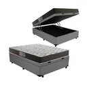 Ver imagem 1 de Cama Box Baú Casal Conforto Suede Cinza + Colchão Casal Conforto Espuma D33 Com EPS 28x138x188