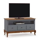 Ver imagem 1 de Rack para Sala com Pés Luis Xv 60501 Linz Móveis 3 Gavetas e Nicho - Cinza/imbuia Glazer