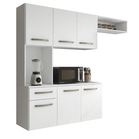 Armário de Cozinha Completa Suspenso com Balcão 6 Portas 1 Gaveta Belíssima Branco Aramóveis