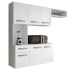 Armário de Cozinha Completa Suspenso com Balcão 6 Portas 1 Gaveta Belíssima Branco Aramóveis - 1 Armário de Cozinha Completa Suspenso com Balcão 6 Portas 1 Gaveta Belíssima Branco Aramóveis - 1