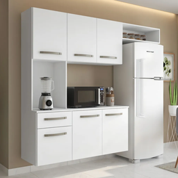 Armário de Cozinha Completa Suspenso com Balcão 6 Portas 1 Gaveta Belíssima Branco Aramóveis - 2 Armário de Cozinha Completa Suspenso com Balcão 6 Portas 1 Gaveta Belíssima Branco Aramóveis - 2