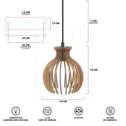 Luminaria Pendente Desmontada Tripla Cq Nacar Madeira Mdf Cor:rústico - 8