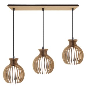 Luminaria Pendente Desmontada Tripla Cq Nacar Madeira Mdf Cor:rústico
