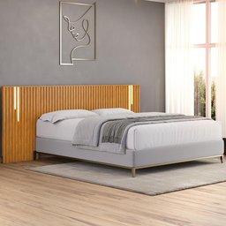 Cabeceira Cama Box Casal Queen King Ripada com Led 250cm Lice D05 Ypê - Lyam Decor - 2