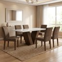 Ver imagem 1 de Conjunto Mesa de Jantar com 6 Cadeiras em MDF/Vidro Casuá Off-White Marrom