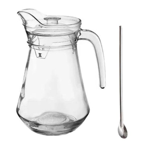 Jarra de Vidro com Tampa Suco Água 1.5 Litros + Colher Bailarina
