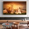 Quadro Família Leão 2 filhotes Paisagem - Tela Única - 200 x 120 cm - Preta - 1