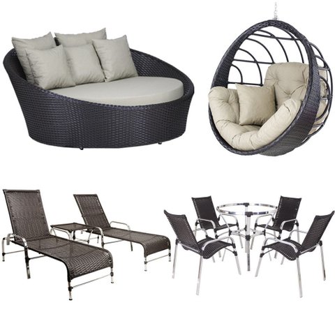 Kit 4 Cadeiras e Mesa 2 Espreguiçadeiras 1 Balanço Ninho e 1 Chaise em Alumínio Trama Original