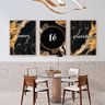 Quadro Amor Fé e Gratidão Preto e Dourado Abstrato - Kit 3 telas - 150 x 100 cm - Branca - 1