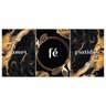 Quadro Amor Fé e Gratidão Preto e Dourado Abstrato - Kit 3 telas - 150 x 100 cm - Branca - 2
