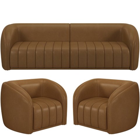 Kit Sofá 03 Lugares Sala Estar 292 Cm com 02 Poltronas Lazio M03 Couríssimo Whisky - Lyam Decor