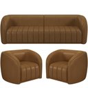 Ver imagem 1 de Kit Sofá 03 Lugares Sala Estar 292 Cm com 02 Poltronas Lazio M03 Couríssimo Whisky - Lyam Decor