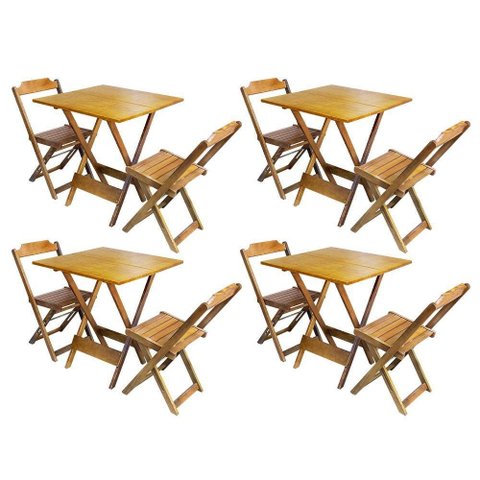Kit 4 Jogos De Mesa Dobravel Com 2 Cadeiras De Madeira 70X70 - Mel - Amarelo
