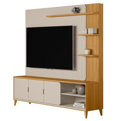 Estante Painel para Tv 70 Pol Pés Retrô 200cm Homero L05 Tauari Off White Fosco - Lyam Decor