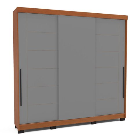 Roupeiro Lisboa 3 Portas de Correr 4 Gavetas 217x213cm Freijó/Cinza 240846