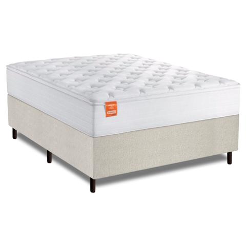 Cama Box Baú Colchão Casal Molas Ensacadas Real 138x188x68cm Branco / Bege Inducol