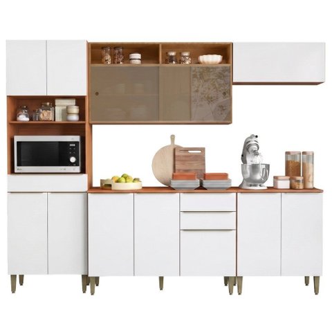 Armário de Cozinha Completa 12 Portas 2 Gavetas 100% MDF Reflecta Clara