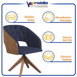 Poltrona Decorativa Giratória Núbia para Sala de Estar Veludo Azul - Mobília Mobília - 5