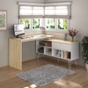 Ver imagem 3 de Mesa Escrivaninha em L com Porta e 6 Nichos Hawaii Carvalho/branco