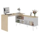 Ver imagem 1 de Mesa Escrivaninha em L com Porta e 6 Nichos Hawaii Carvalho/branco