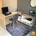 Ver imagem 4 de Mesa Escrivaninha em L com Porta e 6 Nichos Hawaii Carvalho/branco