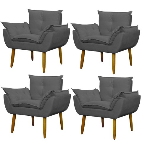 Kit 4 Poltronas Decorativa Sala e Quarto Opala Suede Herrero:cinza