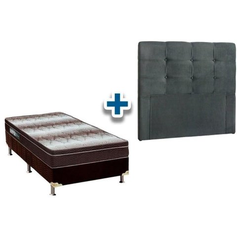Cama Box Solteiro Crc + Colchão Ortopédico Light Ortobom + Cabeceira Clean Cinza