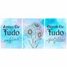 Quadro Fé e Gratidão Azul Floral - Kit 3 telas - 90 x 60 cm - Chassi - 2