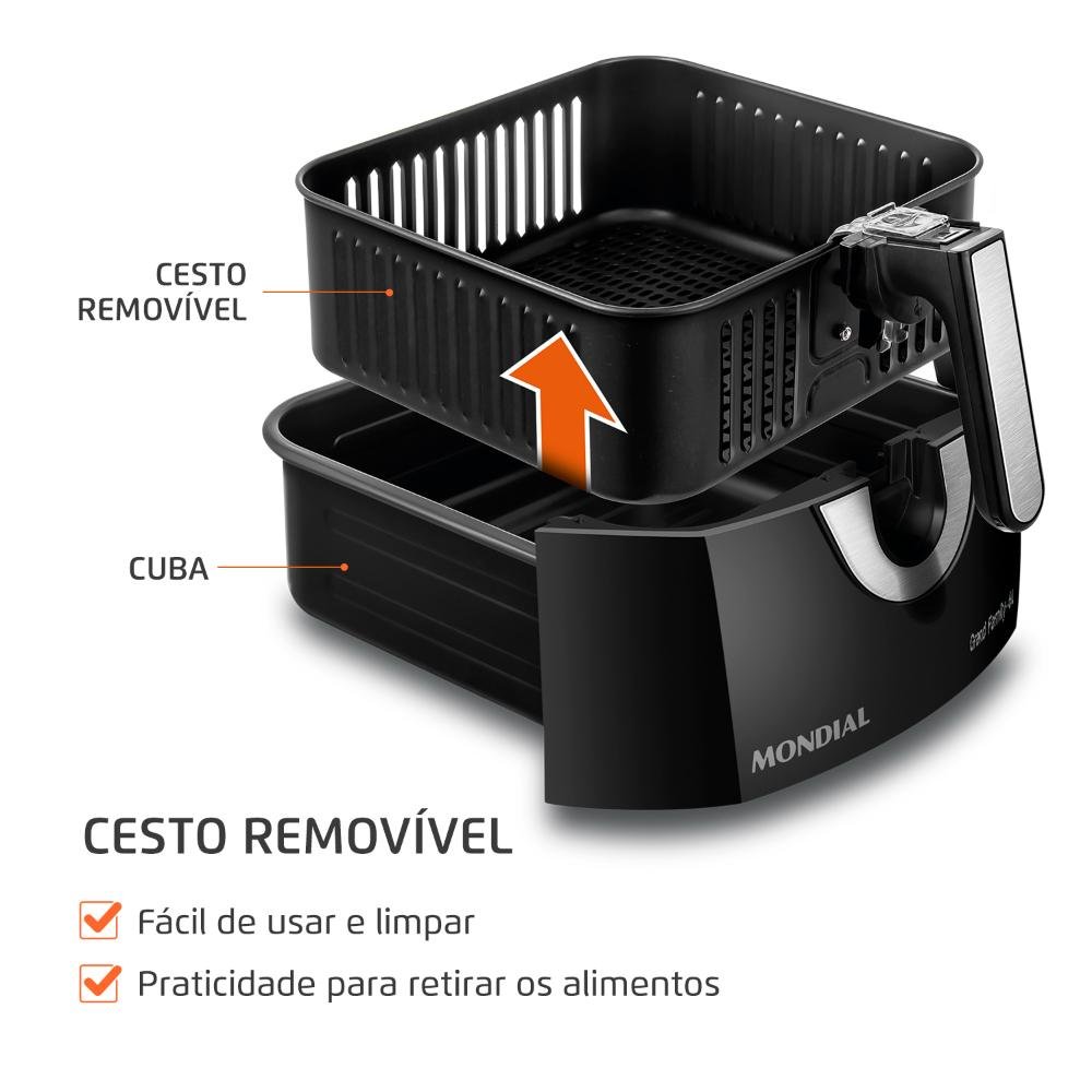 Fritadeira Elétrica Air Fryer sem Óleo 6l Mondial Afn-60-bi 1900w Preto/inox 127v - 4