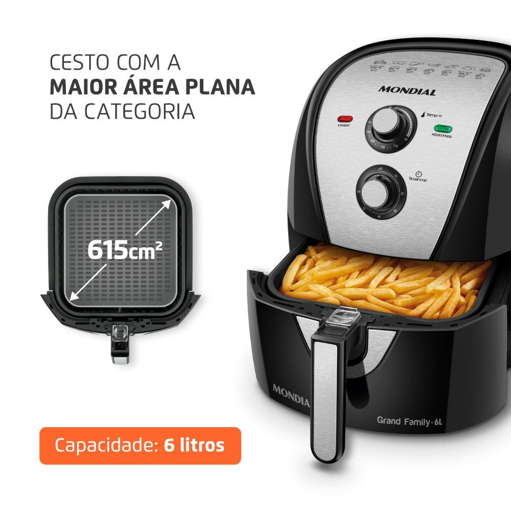 Fritadeira Elétrica Air Fryer sem Óleo 6l Mondial Afn-60-bi 1900w Preto/inox 127v - 2