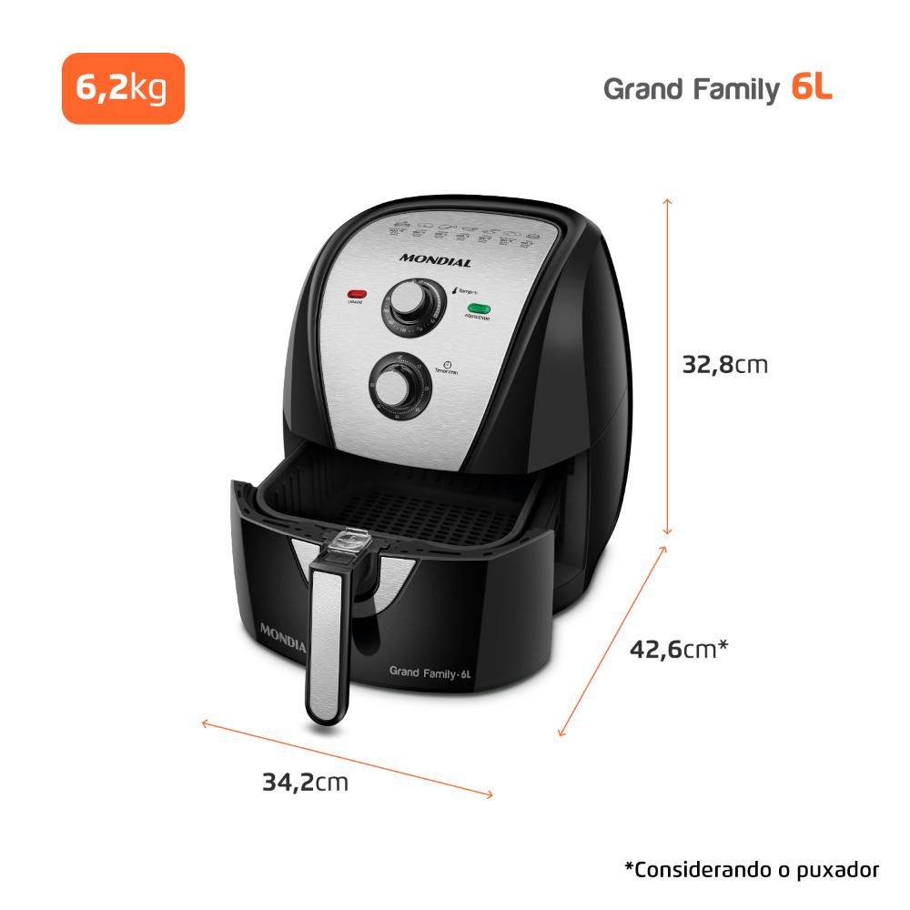 Fritadeira Elétrica Air Fryer sem Óleo 6l Mondial Afn-60-bi 1900w Preto/inox 127v - 8