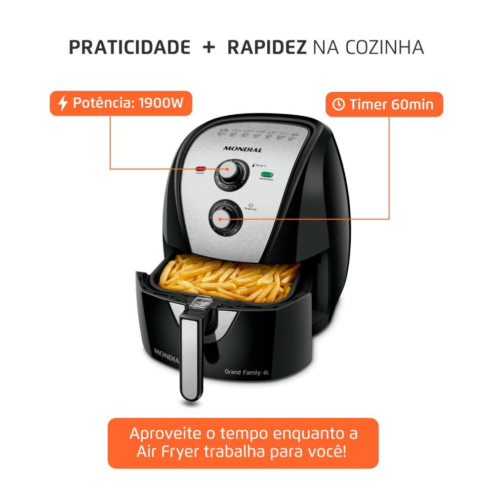 Fritadeira Elétrica Air Fryer sem Óleo 6l Mondial Afn-60-bi 1900w Preto/inox 127v - 7