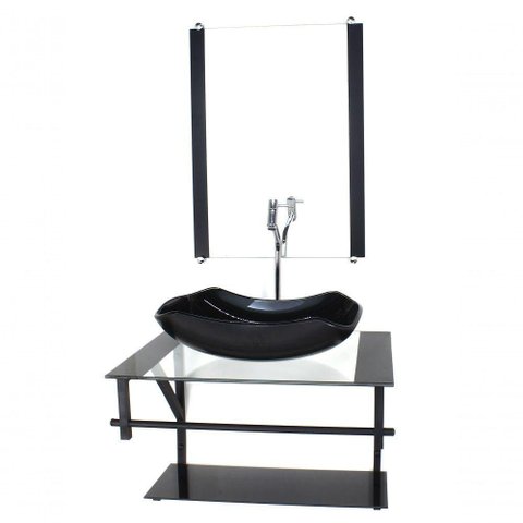 Gabinete De Vidro P/ Banheiro 60cm Cuba Com Torneira Cromada