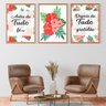 Quadro Fé e Gratidão Floral - Kit 3 telas - 90 x 60 cm - Chassi - 1