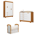Ver imagem 2 de Quarto de Bebê Zaki Completo, Berço 2 em 1 Guarda-Roupa 4 Portas| Cômoda Sapateira 100% MDF Branco/Savana