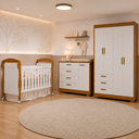 Ver imagem 1 de Quarto de Bebê Zaki Completo, Berço 2 em 1 Guarda-Roupa 4 Portas| Cômoda Sapateira 100% MDF Branco/Savana