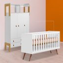 Ver imagem 1 de Conjunto Berço Mini Cama Retrô e Guarda Roupa C/ Nicho Branco