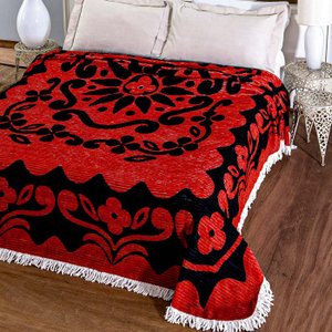 Colcha Casal Queen Com Babado Chenille Jolitex Escolha a Cor Estampa: Florida Vermelho