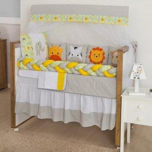 Kit Berço Trança Safari Animais 11pçs Enxoval Quarto Bebê Amarelo
