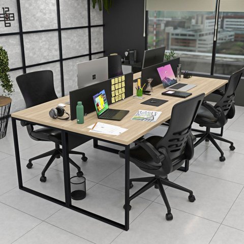 Estação de Trabalho Mesa Plataforma Industrial 4 Lugares Office